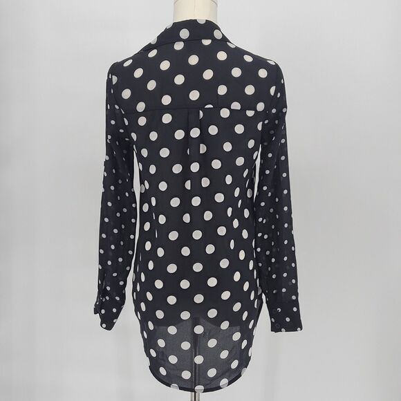 My Michelle black white semi sheer polka dot long sleeve button up top XS NWOT - Picture 2 of 8
